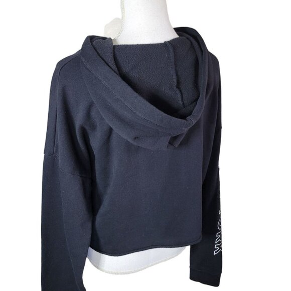 Aeropostale Sweatshirt Cropped Raw Edge Hem Black Hoodie Womens Medium - Picture 5 of 8